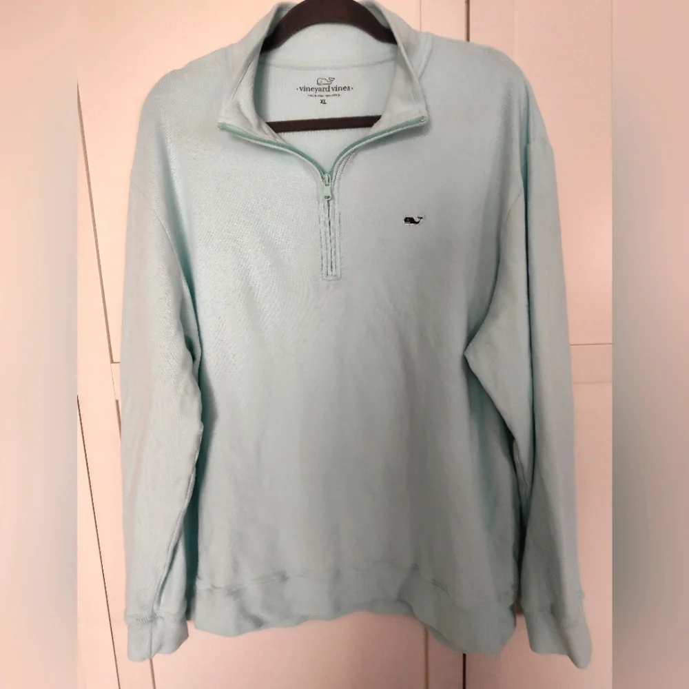 Men's Vineyard Vines Gorgeous Aqua Quarter Zip Long Sleeve Pull Over Sz XL